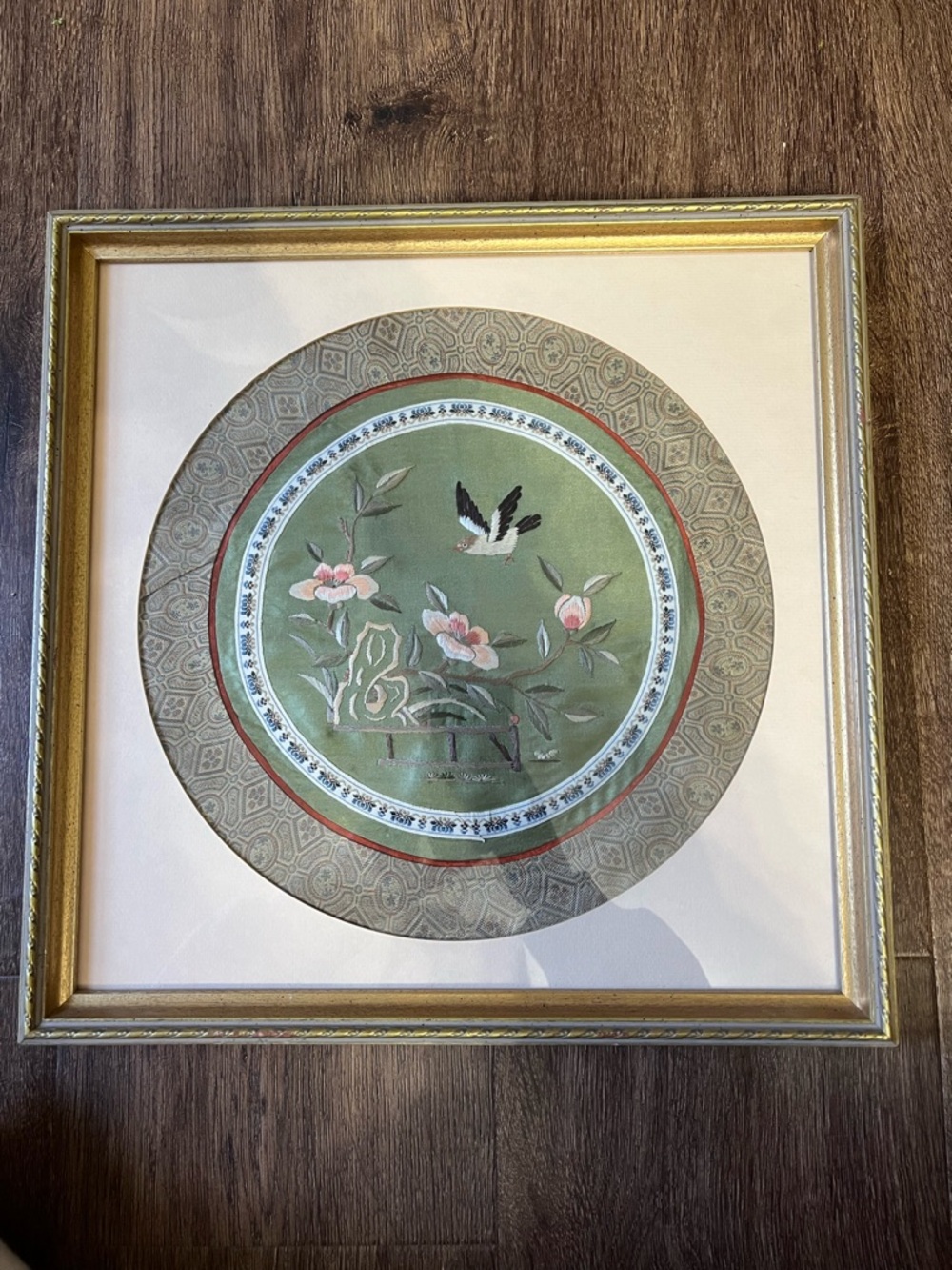 Vintage Beijing Dun Huang Chinese Hand Embroidered Silk Art Bird Flowers Framed